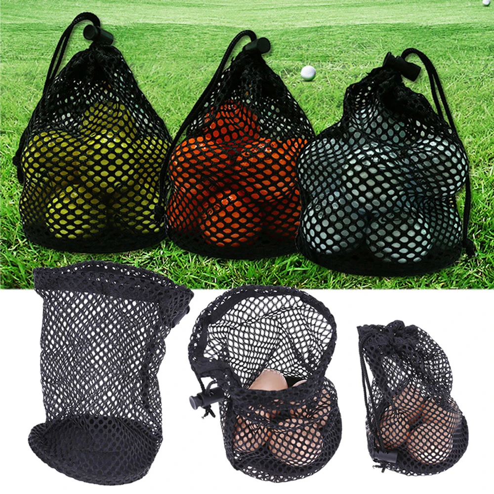 Tennis Golf Accessories Sports Mesh Net Black Nylon Carrying Bag Drawstring Pouch Golf Mesh Bag Golf Storege Bag Golf Ball Bags