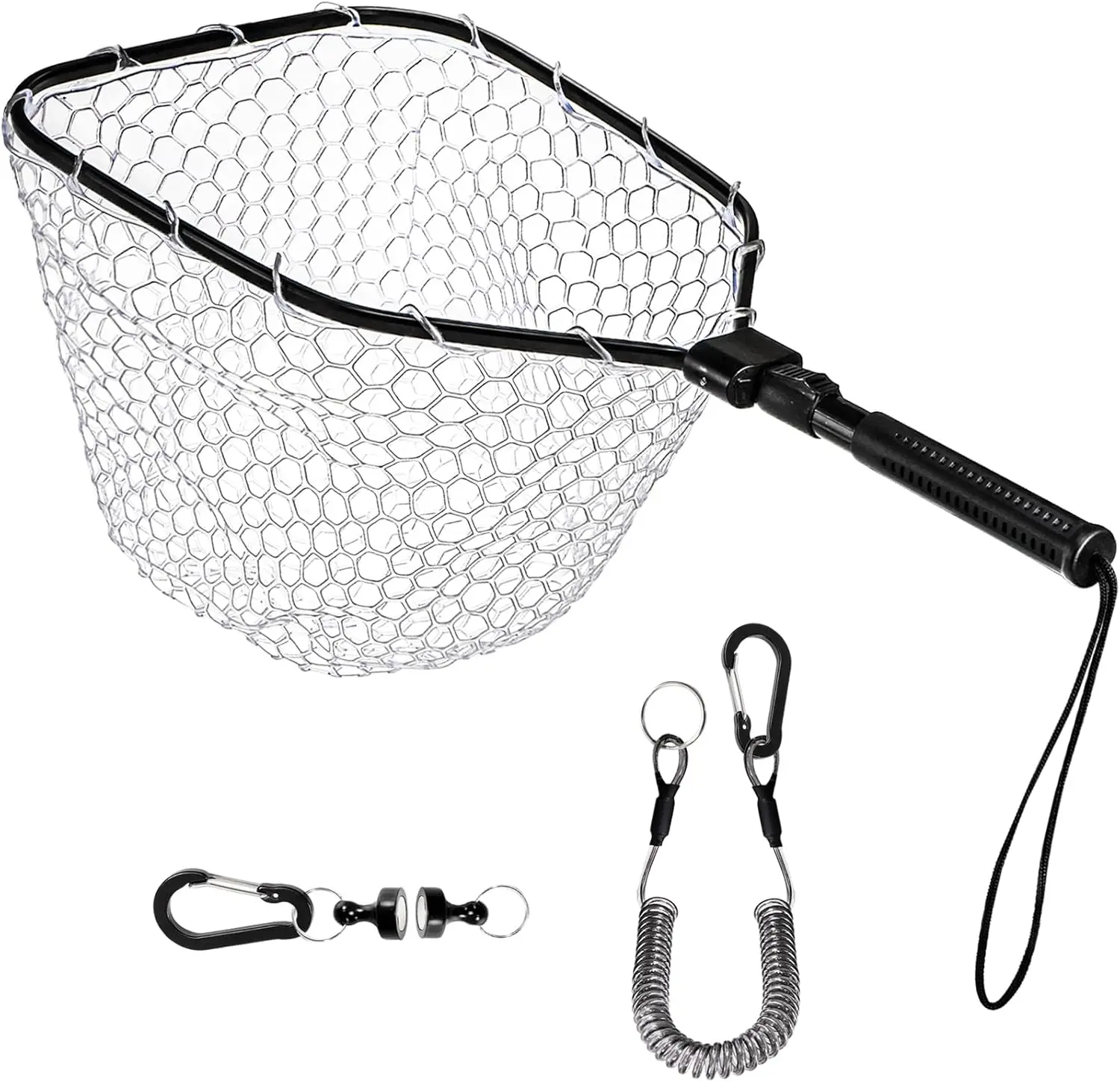 

Fly Fishing Landing Net, Soft Rubber Mesh, Collapsible Handle, Magnetic Release, Catch & Release for Freshwater