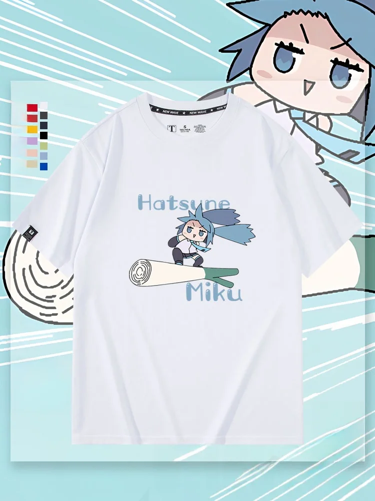

Футболка Miku из чистого хлопка с коротким рукавом и мультяшным принтом, дышащая, летняя, повседневная одежда для пар, молодежная модная тенденция