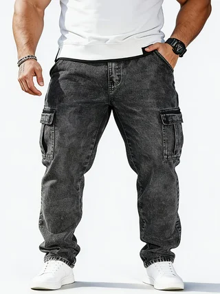 

Men's Classic Multi-Pocket Jeans, Casual Street Daily Straight Leg, Machine Washable, Four-Season Wear, Light Blue