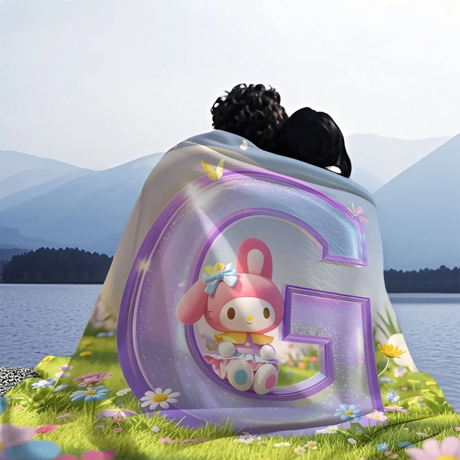 أرنب الأذن شخصية حرف G حقل زهرة بطانية قطيفة-غريب الأطوار لامعة Kawaii لينة رمي ل أريكة سرير ديكور المنزل هدية #6