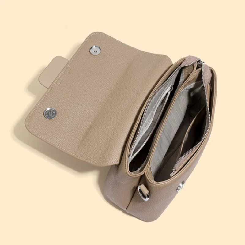 Genuine Leather Shoulder Bag for Women Full Grain Leather with Detachable Strap Logo-Free Quiet Luxury Crossbody Bag