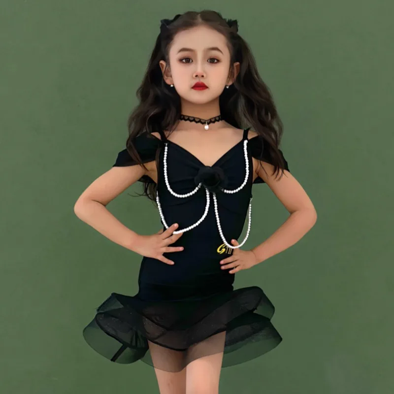 

Customized GTYDANCE Latin Dance Dress for Girls Black Strap Training Set Skirt Performance Clothing