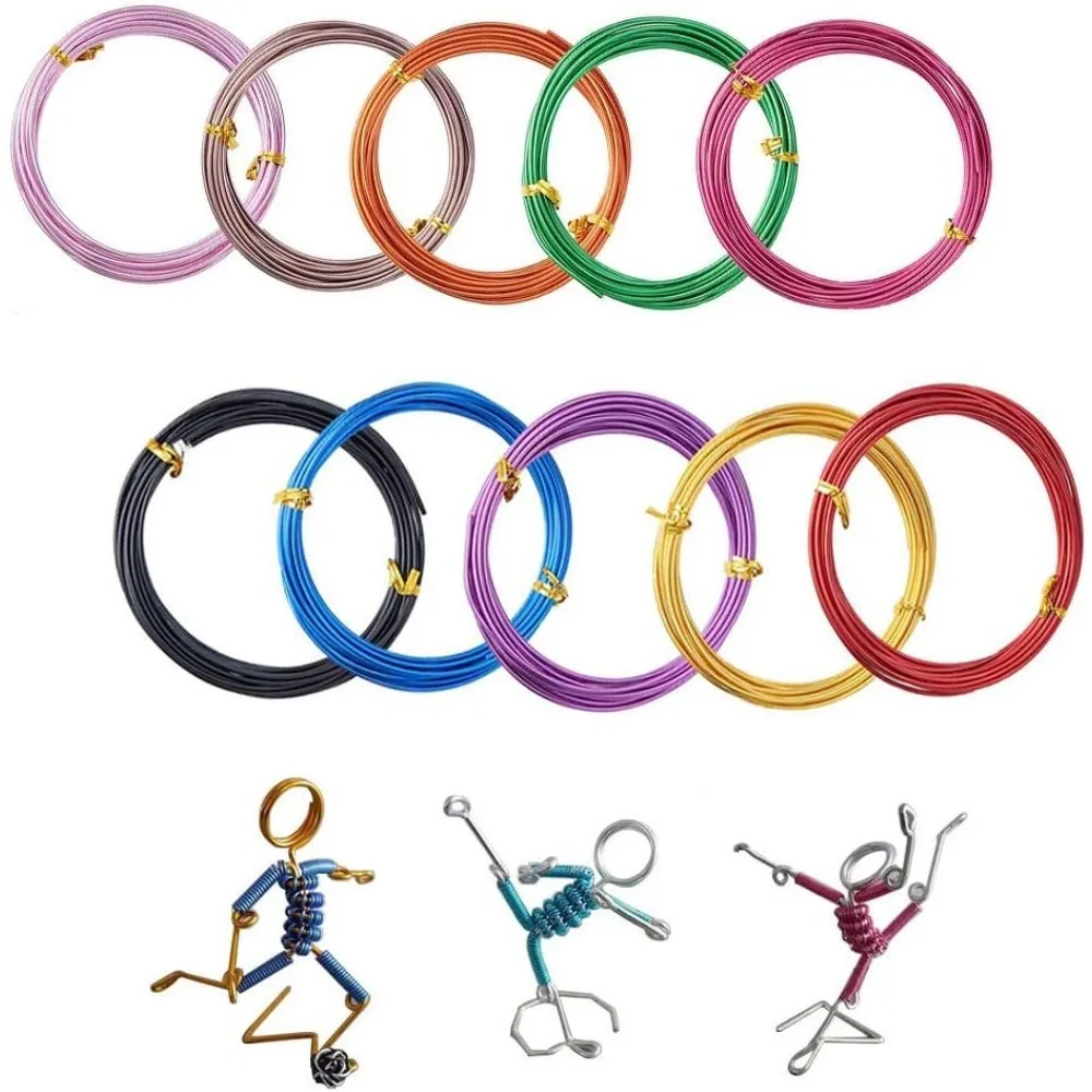 

10 Colors 160 Feet Aluminum Wire 9 12 15 18 20 Gauge Bendable Metal Craft Wire 2mm Flexible Sculpting Beading Wire for DIY