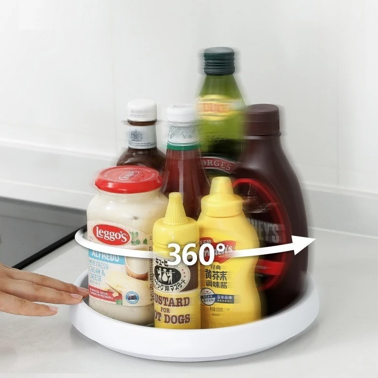 

Round Shelf Condiment Storage Rack Kitchen Storage Tray Rotating Organizer Spice Rack Pantry Cabinet Turntable Household