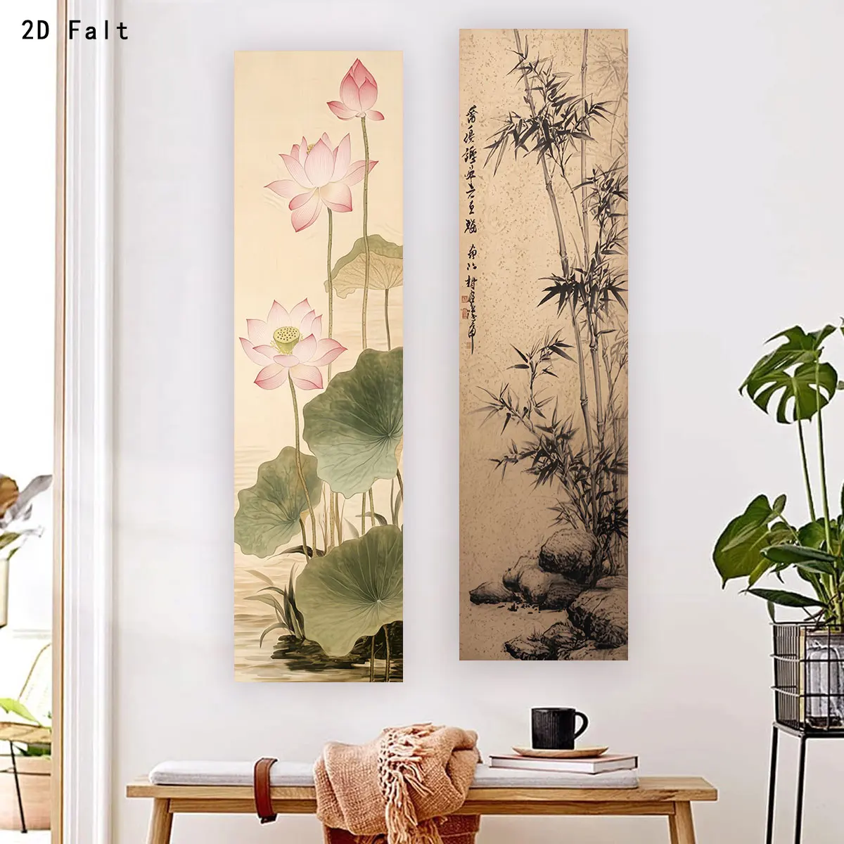 Chinesische Tuschmalerei-Wandteppiche zur Heimdekoration, Lotus-Wandteppich im chinesischen Stil, Wandbehang, Tuschmalerei-Bambuskunst-Wandteppich, Hintergrundstoff – Detail 1