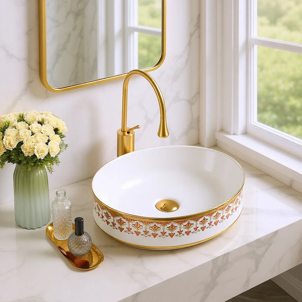 Golden European wash basin Embedded Taichung basin Oval ceramic table wash basin Wash basin Wash basin