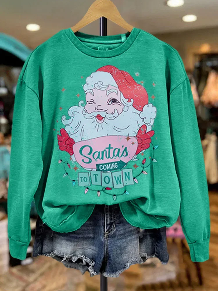 Casual Santa Claus Contrast Print Sweatshirt Christmas Santa Claus Print pullover, Casual Long Sleeve Top