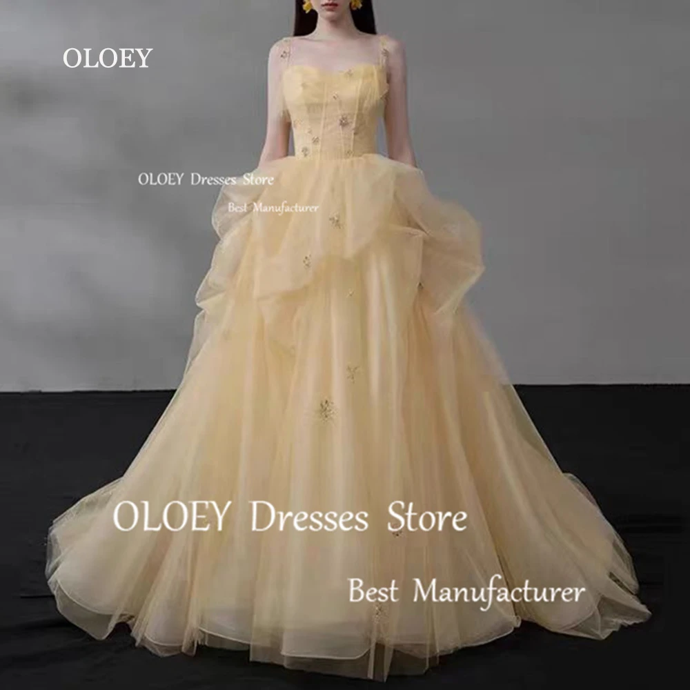 

OLOEY Exquisite Yellow Prom Dresses Wedding Photoshoot Sweetheart Floor Length Pleated Silky Organza Evening Dress Custom Made