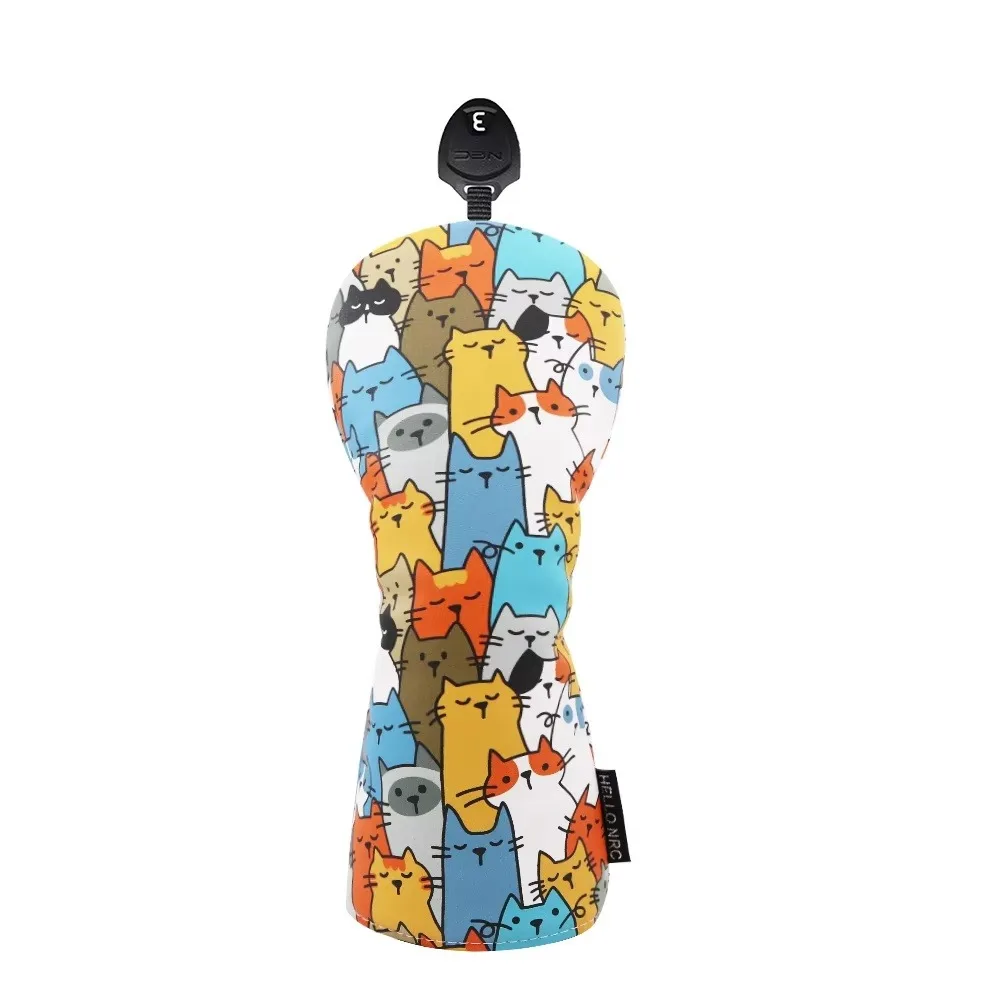 

Graffiti Cat Pattern Golf Club Head Cover Cartoon Animal PU Leather Golf Wood Headcover Iron Pole Waterproof Golf Club Protector