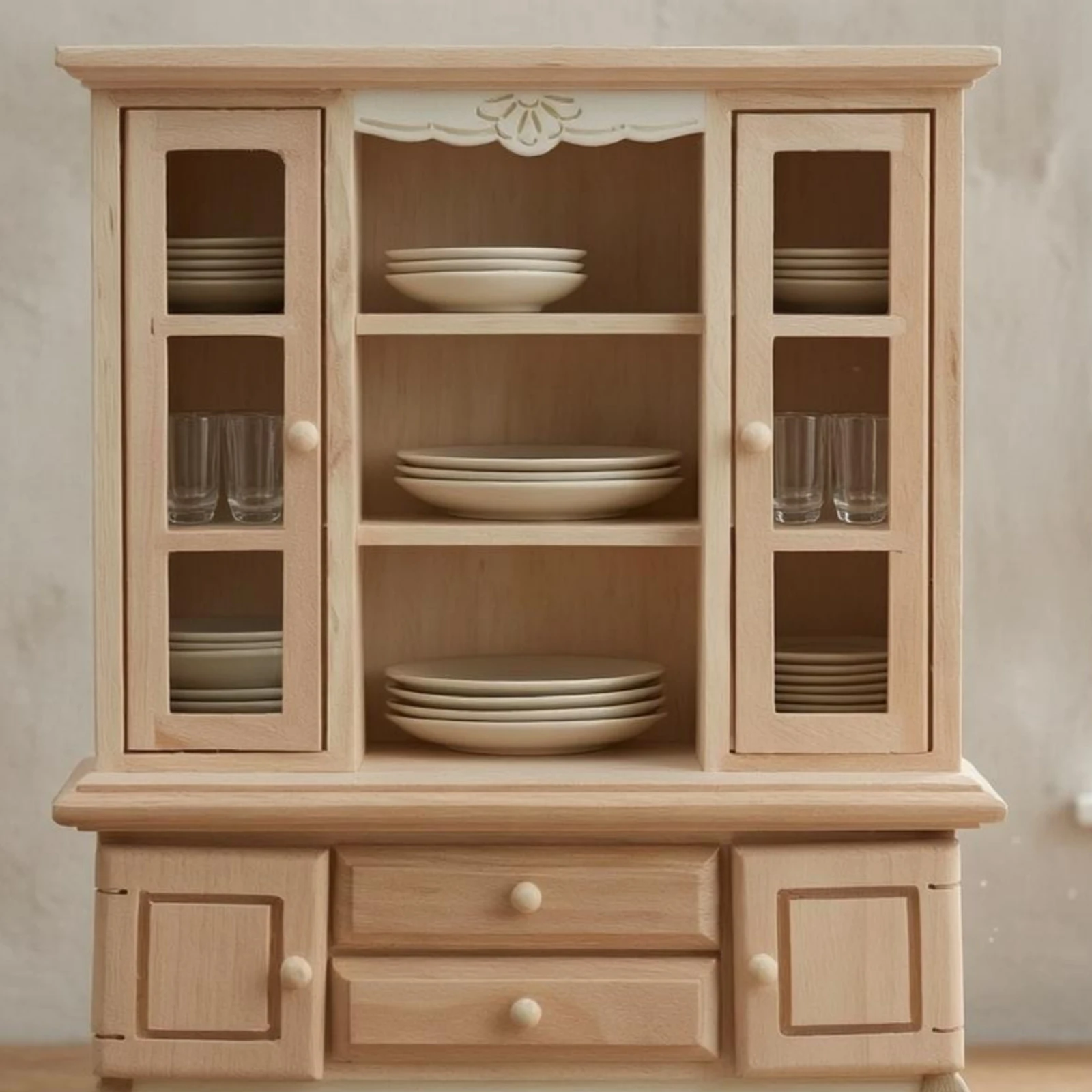 

1/12 Scale Dollhouse Cabinet Freestanding 1/12 Scale Cabinet Dollhouse Cupboard Window Cutouts Curved Legs