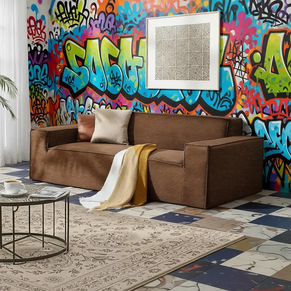 

83 Вельветовый 3-местный диван с эффектом памяти, глубокие сиденья для гостиной или офиса, коричневый