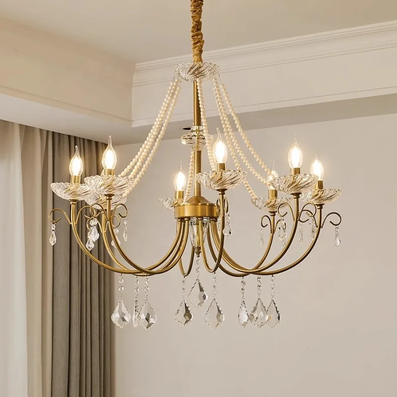Luxury Gold Crystal Chandelier Pendant Light for Living/Dining Rooms Vintage Romantic Palace-Style French Touch Dual-Purpose