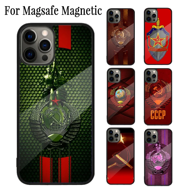 Russia Soviet Emblem Flag Magnetic Phone Case Coque For iPhone 16 15 14 Plus 13 12 Mini 11 Pro Max Magsafe Wireless Cover