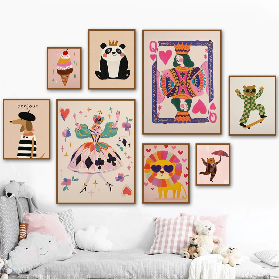 Minimalist Animal Art Canvas Prints Modern Cute Rabbit, Cat, Lion, and Fruit Theme Poster Children's Room Living Room Home Decor
