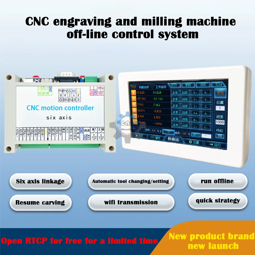 

Touchscreen offline CNC Controller, 3/4/5/6Axis,RTCP Programming,Auto Tool Swap,Breakpoint Resume Carving,G/M Code Compatibility