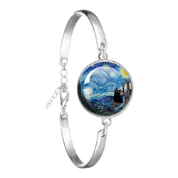 Van Gogh Cat Oil Painting 18MM Bracelet Starry Night Art Cats Glass Dome  Jewelry for Men for Women Gift