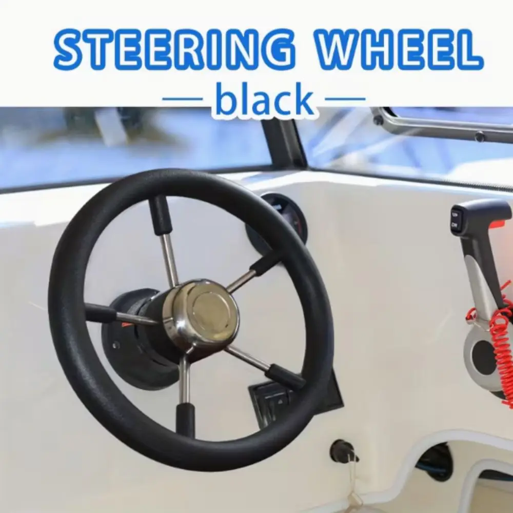 Stainless Steel Boat Steering Wheel 5-Spoke Design Polished Marine Steering Wheel Anti-Skid Black Foam Grip Yacht Accessories
