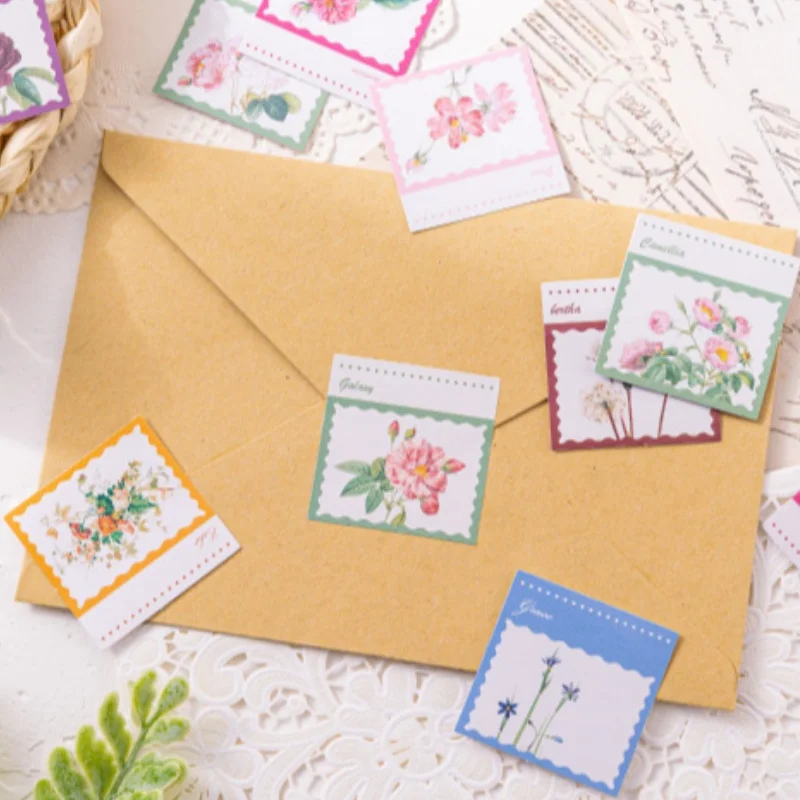 46pcs Flower Stamp Stickers Cartoon Tags Graffiti Stickers DIY Scrapbook Mobile Gift Stickers Envelope Sticker