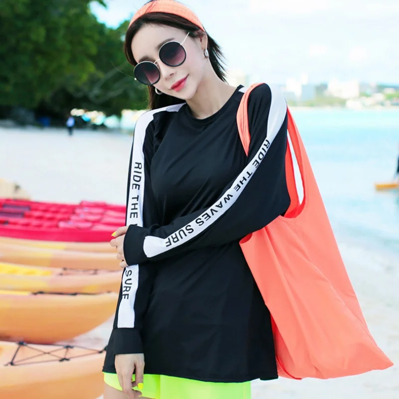 Women's 5pcs/set Rash Guards Long Sleeves UV Sun Protection Shirt+Leggings with Bikini for Sufing,Swimming,Fishing,Beach