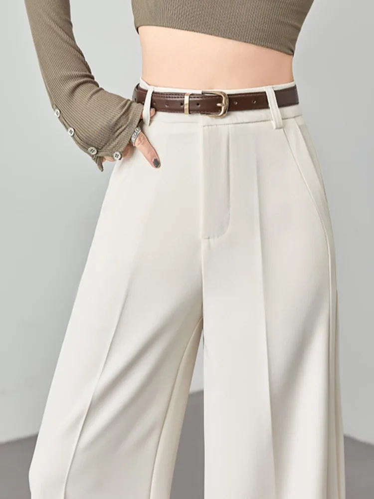 

Женские широкие брюки с высокой талией для ранней весны, свободные повседневные прямые брюки бежевого цвета для офиса и на каждый день