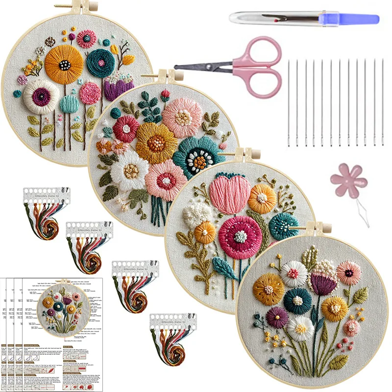 

Original New Arrival Embroidery DIY Bouquet Handmade Fabric Material Pack Kit Creative Needlework Set 4pcs/set