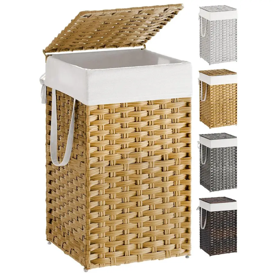 

Laundry Hamper with Lid, 17.2 Gallon 65 L Synthetic Rattan Clothes Laundry Basket with Lid and Handles, Foldable, Removable Line