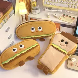 Hamburger Bread Pencil Bag Large Capacity Toast Storage Pen Bag Funny School Supplies Creative Stationery Bag Pencil Case 2024