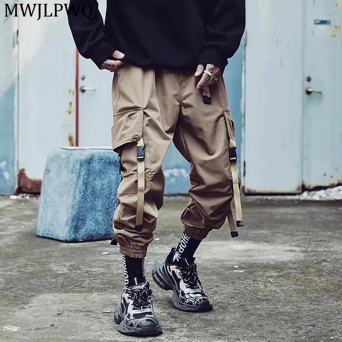 

MWJLPWQ Men's Lace Up Trend Functional Style Cargo Trousers New Dark Tactical Multi-pocket Male Autumn Casual Pants Tide 21030