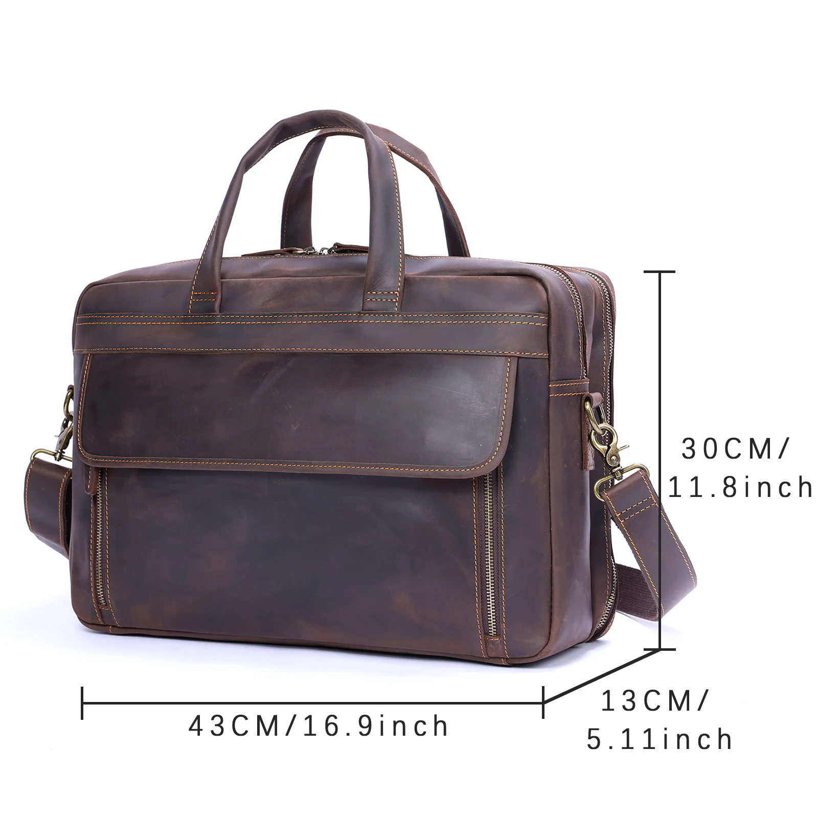 Vintage Echtleder Herren-Aktentasche 17" Laptop-Tasche, Messenger-Taschen für Arbeit und Business, Crazy Horse Rindsleder Handtasche – Detail 6