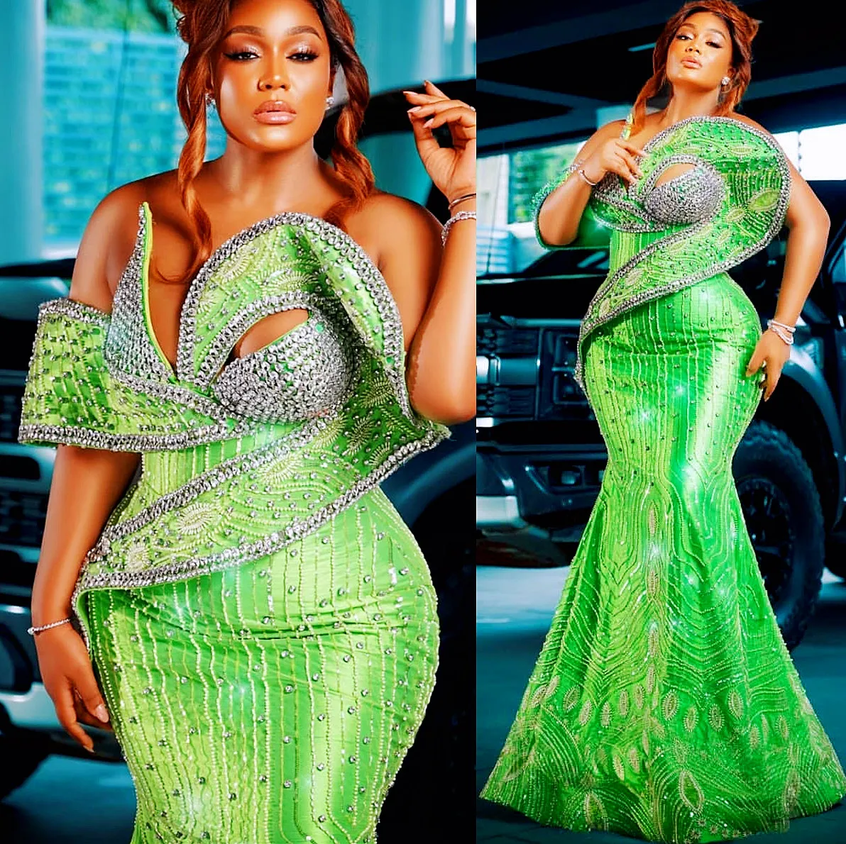 

2024 Aso Ebi African Green Mermaid Prom Dresses Sequined Rhinestones Evening Party Second Engagement Birthday Gowns Dress Z88