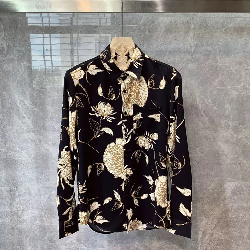 Camisa con estampado de leopardo para hombre, blusa informal de manga larga con cuello de Polo, estilo Harajuku Y2K, a la moda, primavera y otoño