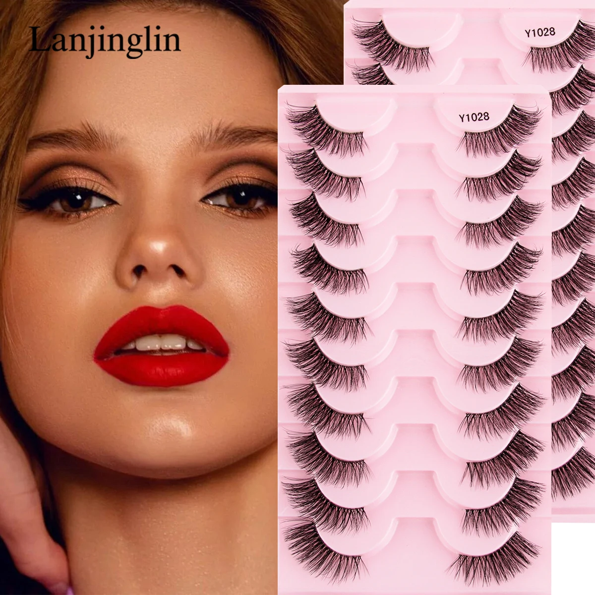 Lanjinglin 3d Естественно Выглядящие Накладные Ресницы Крест-накрест, Мягкие Тонкие Ресницы В Полную Полоску