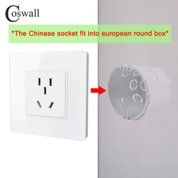 Coswall E45 Series Glass / Plastic Panel Chinese socket Grounded 10A 5 Pin Socket Fit Into European Round Box