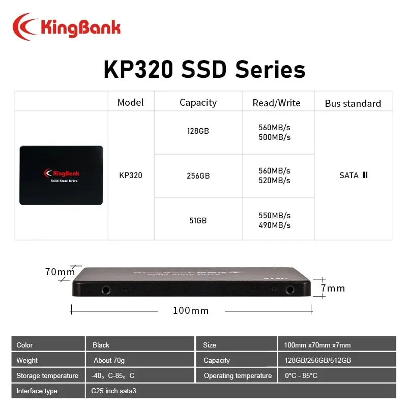 AliExpress Collection kingbank KP320 SSD SATA 3.0 128GB 256GB 512GB 1TB 2TB 2.5นิ้ว SATA III เดสก์ท็อปโน้ตบุ๊คภายในแข็ง