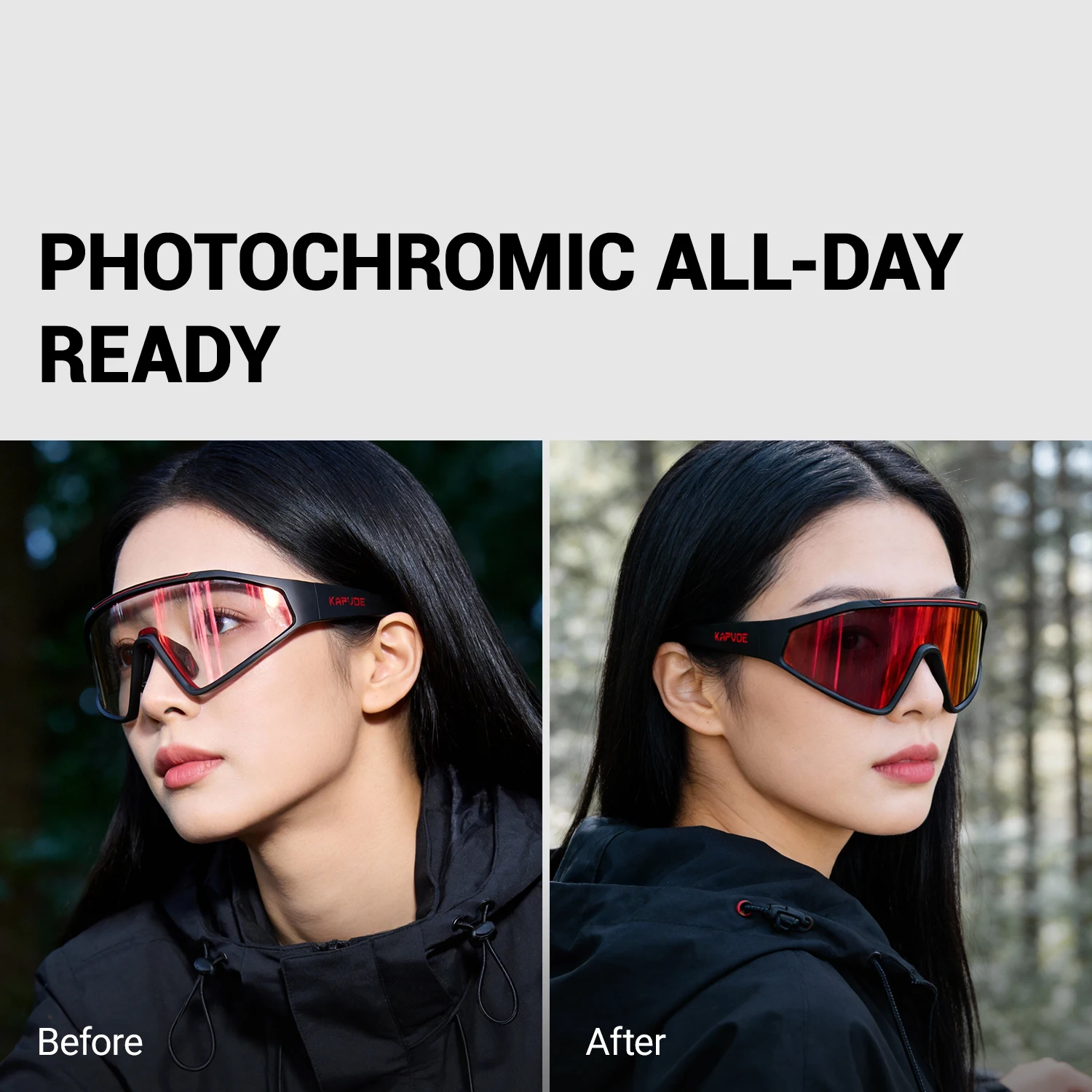 

Kapvoe Cycling Glasses Photochormic Lens UV400 Professional Sports Glasses High-definition Vision Large-frame Glasses Running