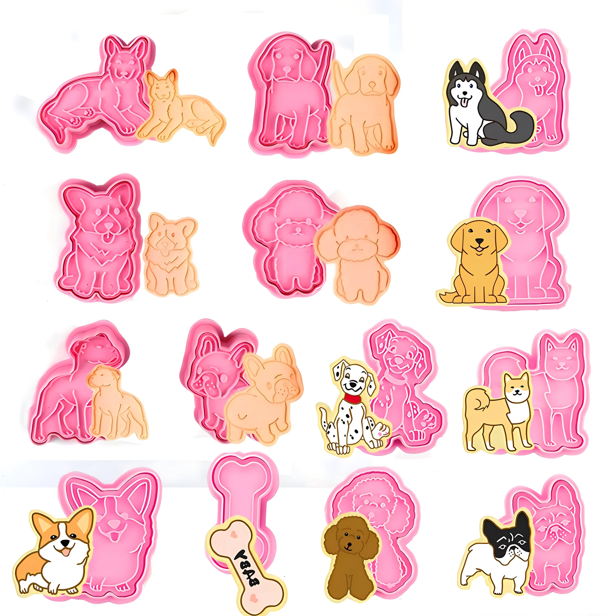 Cookie Cutter Dog Puppy Dough Stamp Plastic 3D Cartoon Pressable Biscuit Mold Confectionery Baker Baking Pastry Bakeware