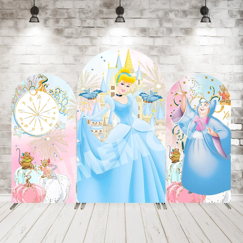 Disney Clock Castle Thema Arch Cover Hintergrund für Mädchen Geburtstag Dekore Kürbis Aschenputtel gewölbte Wandpaneele Babyparty Banner