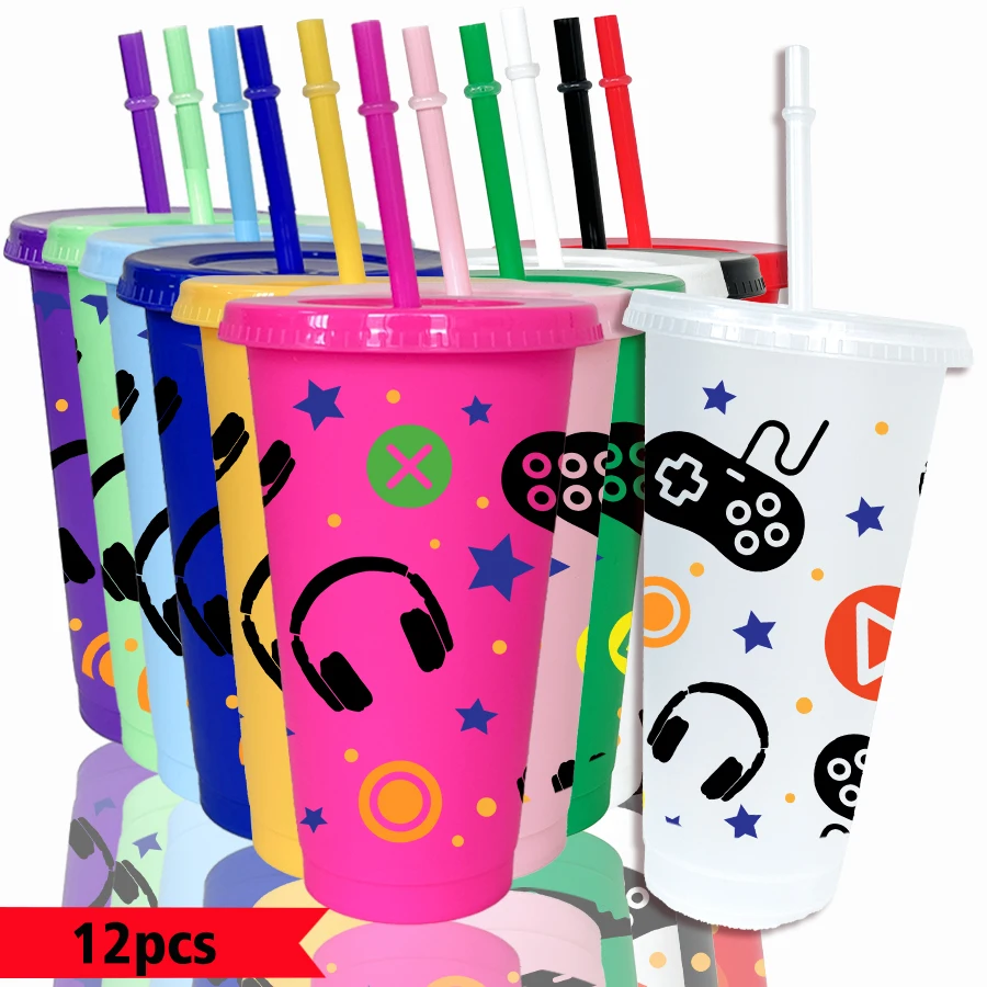 12pcs-set-headphones-handle-pattern-26oz-colored-plastic-party-cold-cups-back-to-school-birthday-gift-gameday-drinkware