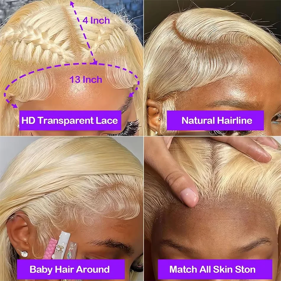 613 #   Honigblonde kurze Bob-Perücke, 13 x 4 HD-Spitze vorne, 100 % Echthaar-Perücken für Frauen, brasilianisches Remy-Haar, gerade Spitze-Frontal-Perücke