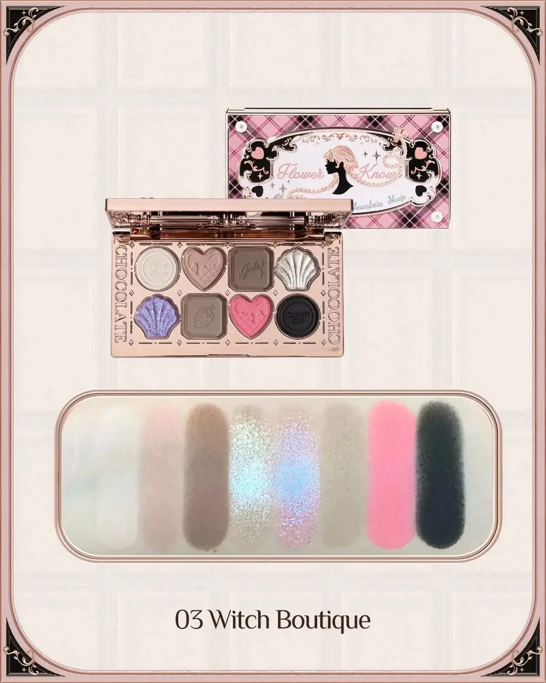 Flower Knows Chocolate Wonder-Shop 8-Farben-Lidschatten-Palette, matt, schimmernd, wasserfest, hochpigmentiertes, langanhaltendes Make-up – Detail 9