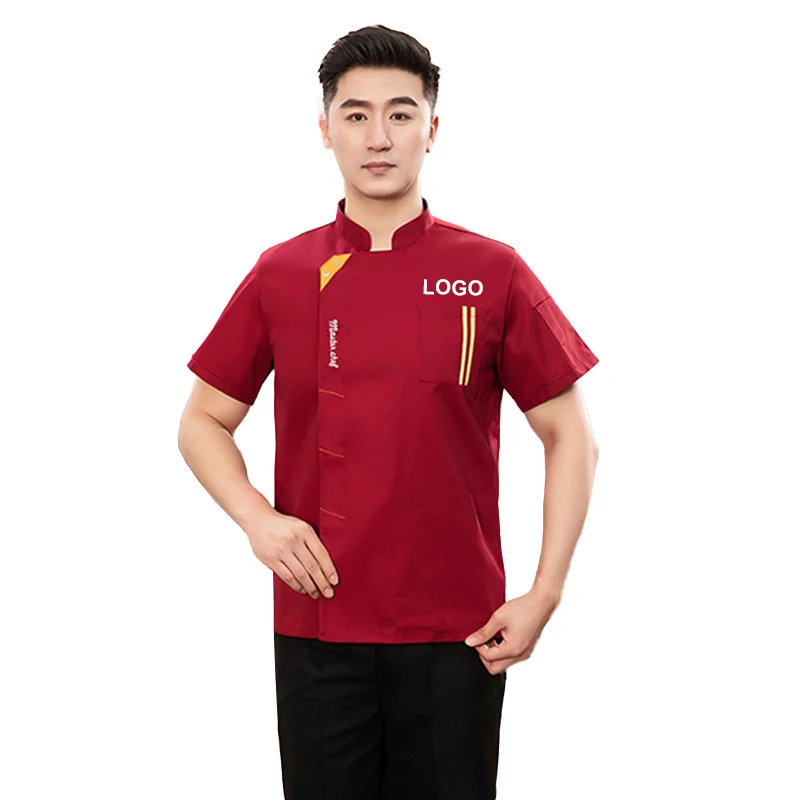 

Men Chef Jacket Short Sleeves Summertime Chef Shirt Tops Apron Combination Restaurant Kitchen Cook Coat Bakery Waiter Uniform