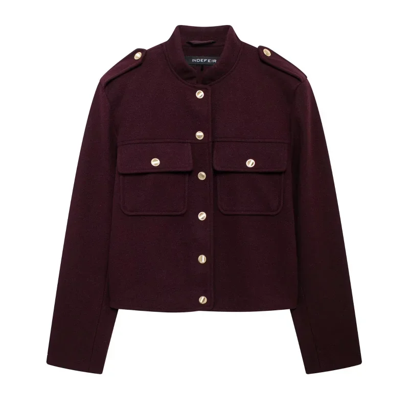 

Autumn New Women's Fashion Stand Collar Vintage Casual Jacket Cropped Sleeve Length Casual Tops Wholesale