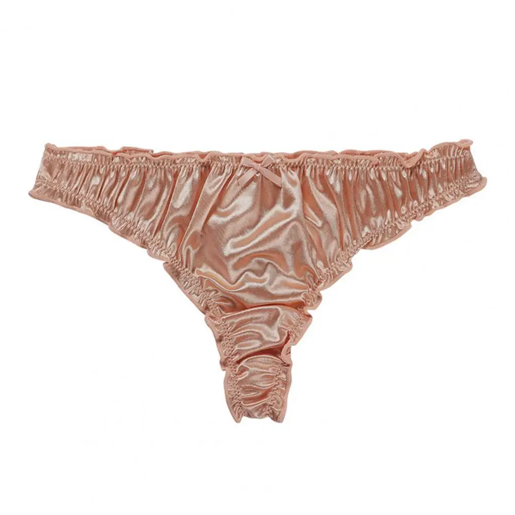 

Satin Thongs for Women Sexy Low Rise Cute Ruffle Trim Panties Smooth Silky G-String T Back Underwear Thong Underwear Smooth Sati