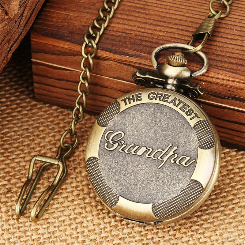 The Greatest Grandpa Pocket Watch Retro Roman Number Quartz Pocket Watch for Men with Chain Best Gift for Grandfather Birthday