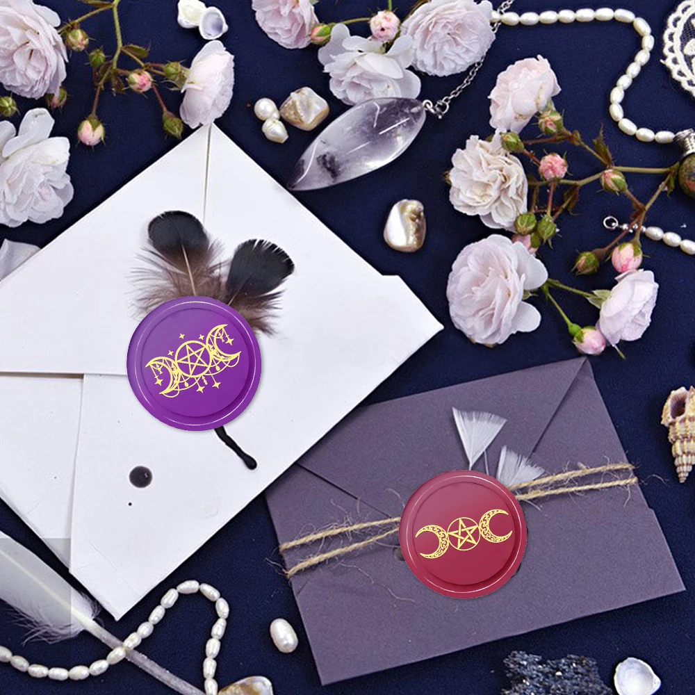 Moon series Wax Seal Stamp, Pentagram Sealing Wax Solid Brass Stamp Heads Removable, For Decorating Notebook Invitations