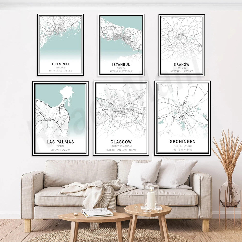 Leeds, Las Palmas, Poland, Turkey, Jacksonville, Ibiza, Houston, Honolulu, Finland, Hamburg, Groningen, Greensboro map poster