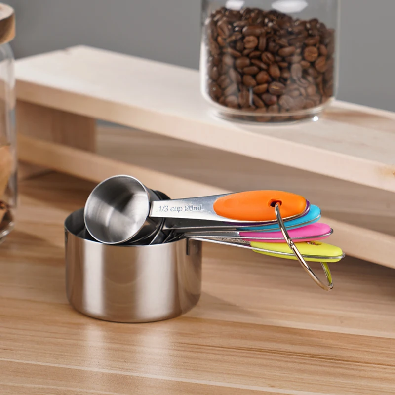 Stainless Steel Measuring Cups Set of 5 Piece with Soft Touch Silicone Handles, Cooking and Baking (Colorful)