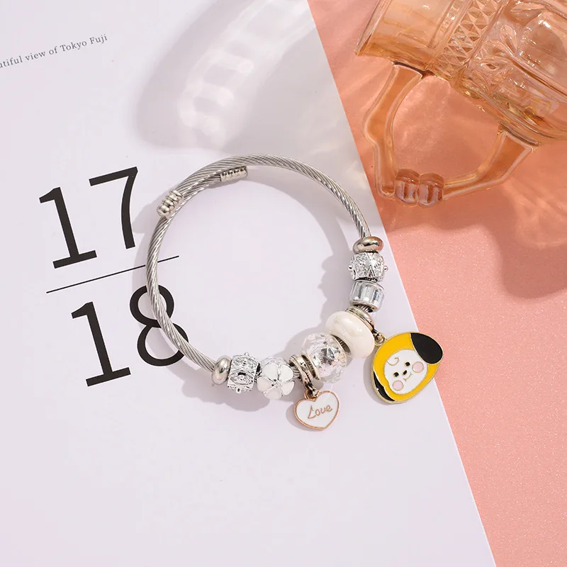 Cute Cartoon DIY Stainless Steel Bracelet Crystal Beads Bracelet Necklace for Male and Female Necklace Students