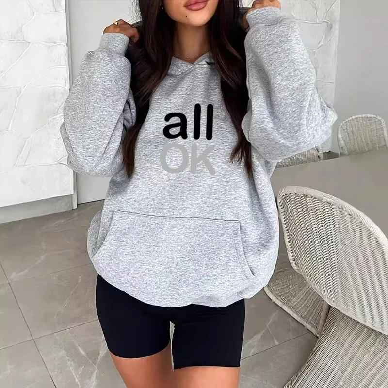 سويت شيرت نسائي كاجوال بأكمام طويلة مطبوع من All Ok، بلوفر نسائي ناعم بغطاء للرأس كاجوال ملابس الشارع الشهير للنساء #2